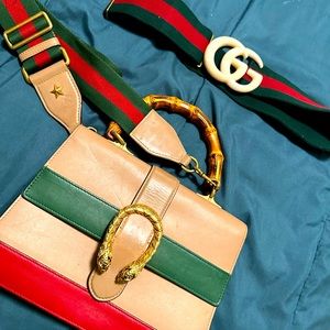gucci dionysus bag tan red green removable strap